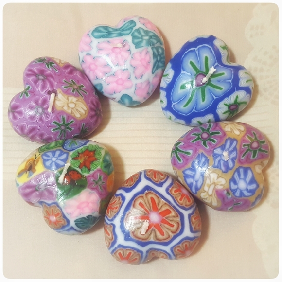 *SOLD* SET 6 vtg Millefiori floating heart candles - Picture 8 of 8